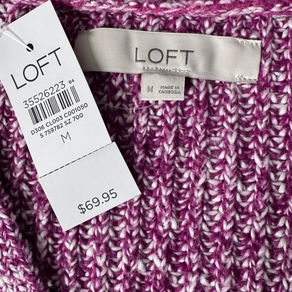 NWT Loft Womens Purple Marled V-Neck Puff Sleeve‎ Knit Sweater Size M 35526223